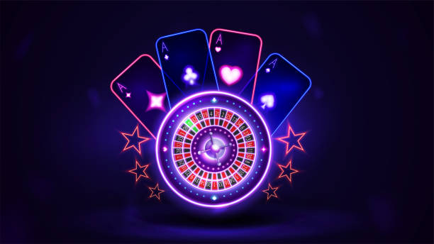 Neon casino theme with cards and roulette