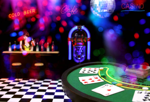 Casino scene with cards and drinks